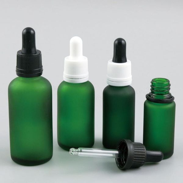 

5ml 10ml 15ml 20ml 30ml 50ml 100ml refillable frost green glass eye dropper bottle for essential oil use 12pcs storage bottles & jars