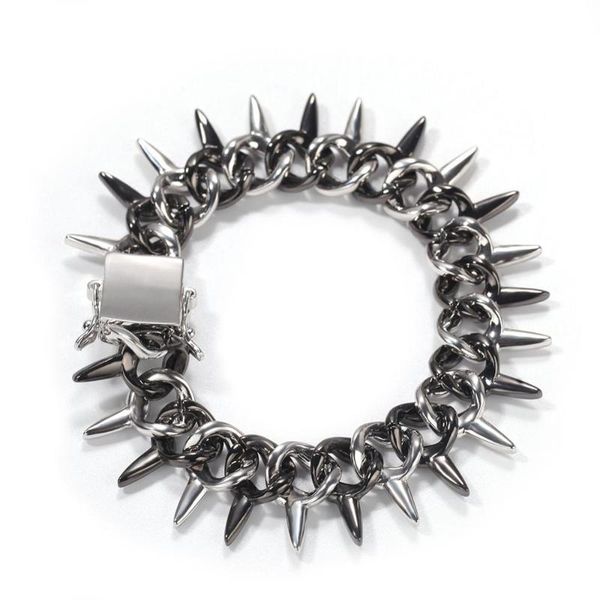

link, chain men hip hop iced out bling rivet bracelet pave setting zircon all-match fashion cuban hiphop jewelry punk gifts, Black