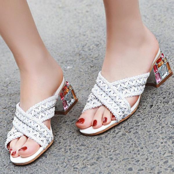 

sandals summer women's open-toe square heeled shoes woman bohemian cross band fish mouth ladies sandalia feminina, Black