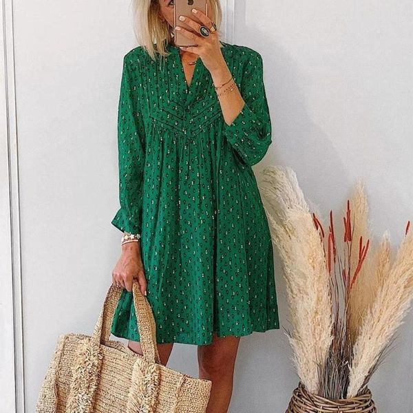 

casual dresses spring and summer women's wear, printing, office clothes, medium sleeves buttons, Black;gray