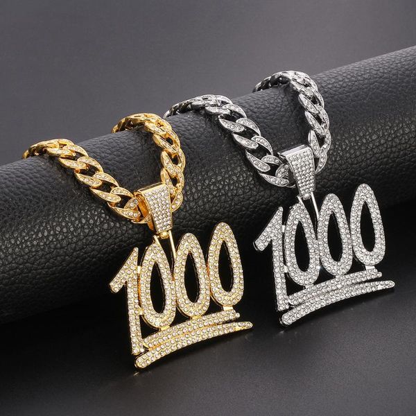 

pendant necklaces fashion men's hip hop number 1000 letter exaggerated necklace imiami cuban chain cream bling jewelry, Silver