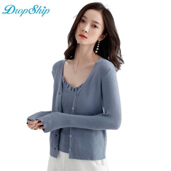 

women's sweaters dropship 2021 streetwear fashion autumn cardigan v neck thin coat buttom long sleeve casual two-piece, White;black