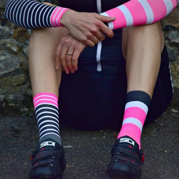 

sports socks men cycling professional breathable sport bike women road stripe compression, Black