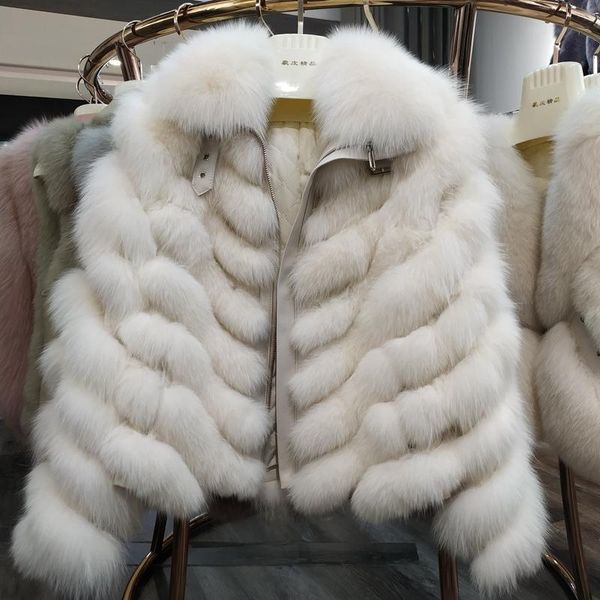 

women's fur & faux women winter jacket real coat brand thick warm fashion female genuine coats with collar ladies outwear, Black