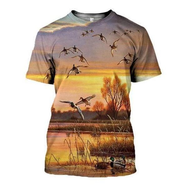 

men's t-shirts 2021 fashion men hoodies 3d print t shirt animal hunting duck art tees shorts sleeve apparel unisex-3, White;black