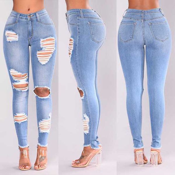 Jeans femininos celebridade estrangeira slim fit com buracos exportação borlas pé boca calças skinny comércio on-line