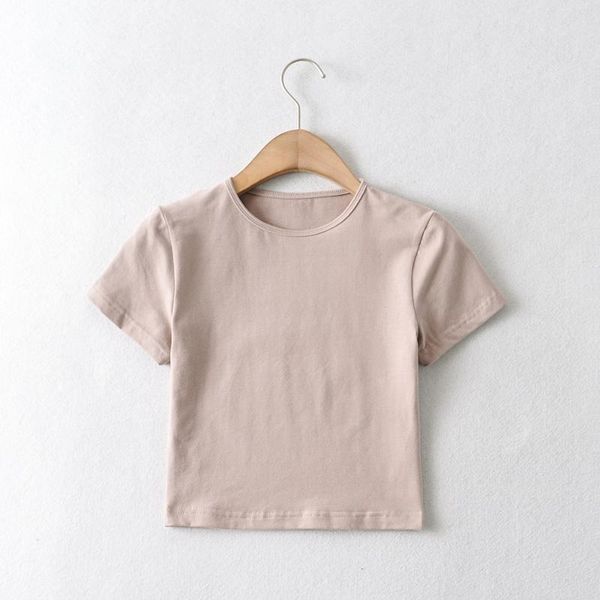 

crop for women 2021 o-neck short-sleeve solid elastic basic t-shirt women's, White