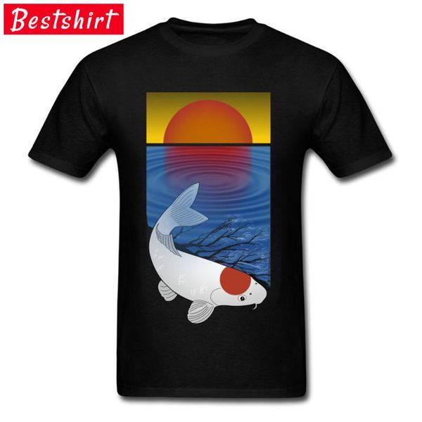 

party sweatshirts classic casual t shirt wholesale good quality sunset meditation koi fish lover art design tshirt mens men's t-shir, White;black