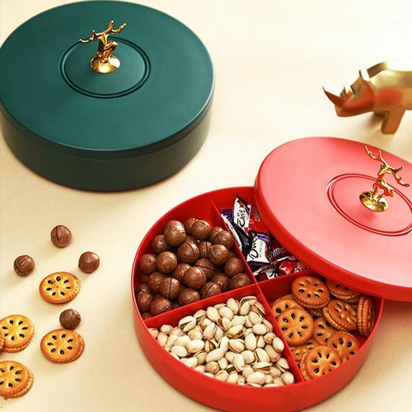 

storage bottles & jars elk candy box snack tray case nut with lid rotation dried fruit plate food organizer kitchen container gift