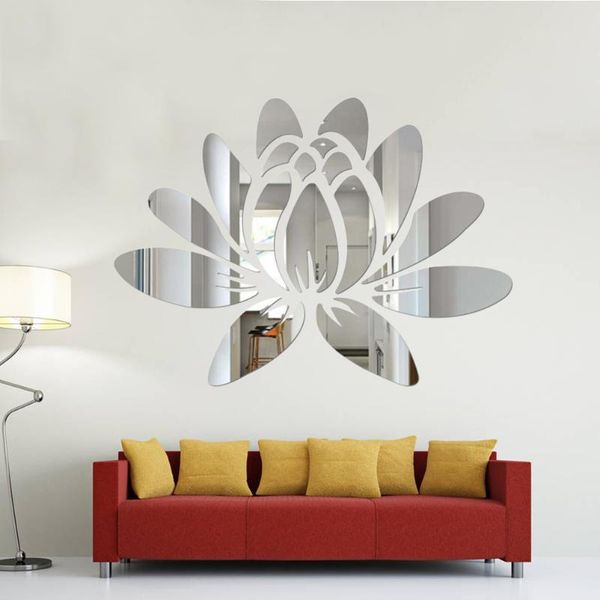 

wall clocks 3d lotus acrylic sticker removable mirror eco-friendly decals for bedroom living room bathroom decoration(silv
