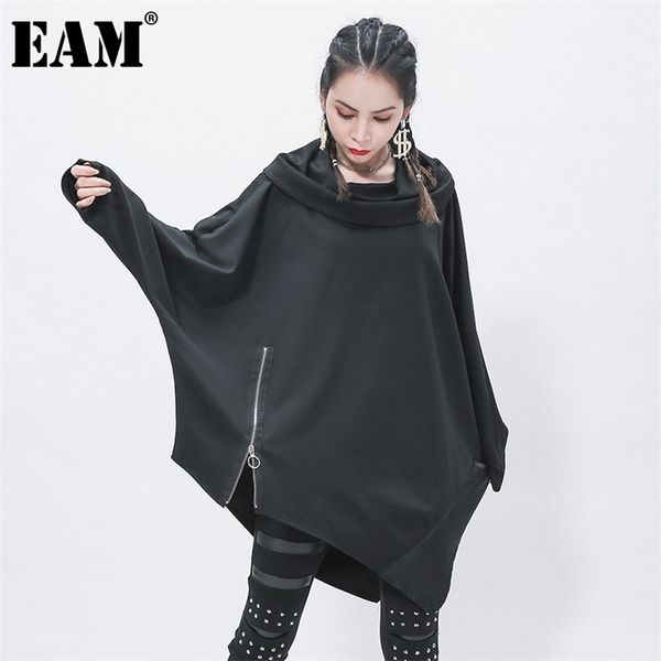 

[eam] loose fit black irregular sweatshirt turtleneck long sleeve women big size fashion spring autumn 1z316 210813