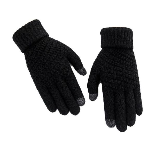 

five fingers gloves autumn winter female solid imitation wool full finger thick sport cycling mitten men women warm jacquard stretch knit gl, Blue;gray