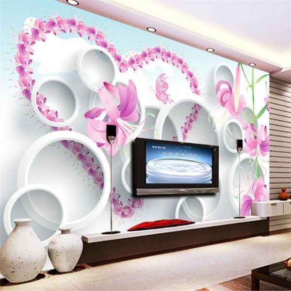 

shuhiko beautiful flowers 3d circle living room tv background wall custom large painting green wallpaper papel de parede wallpapers