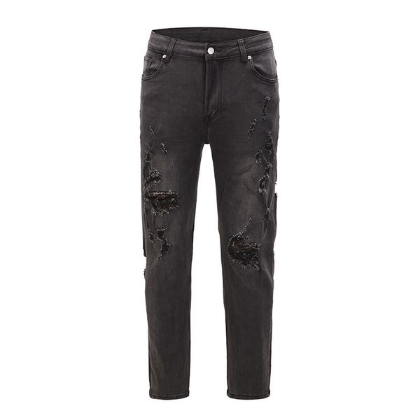 

streetwear washed hole jeans for men destroy straight retro loose casual denim trousers hip hop baggy mens pants, Blue