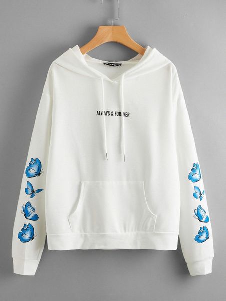 

always & forever butterfly graphic hoodie s5lg#, White;black
