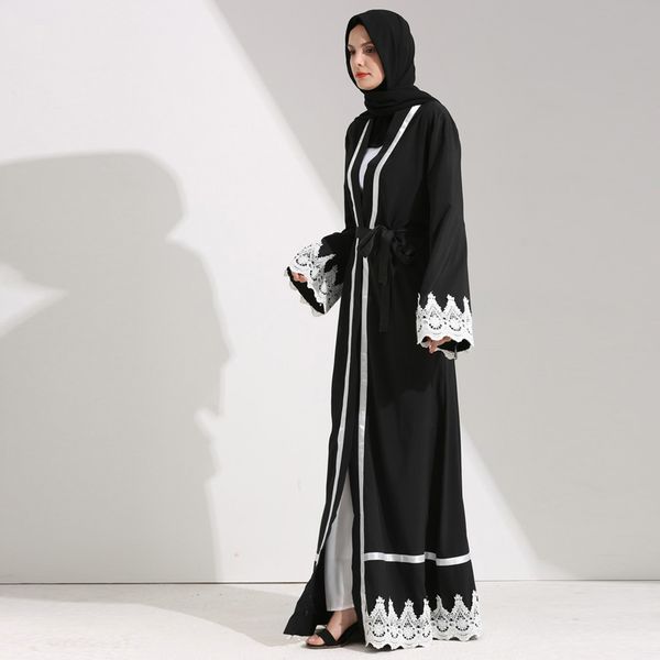 

abaya kimono cardigan robe dubai long lace cardigan muslim hijab dress abayas for women kaftan ramadan turkish islamic clothing, Red