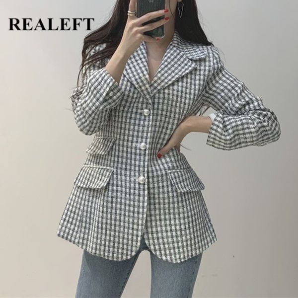 

autumn winter elegant plaid formal women's blazer jacket female casual jackets chic ladies outwear pockets 210428, White;black