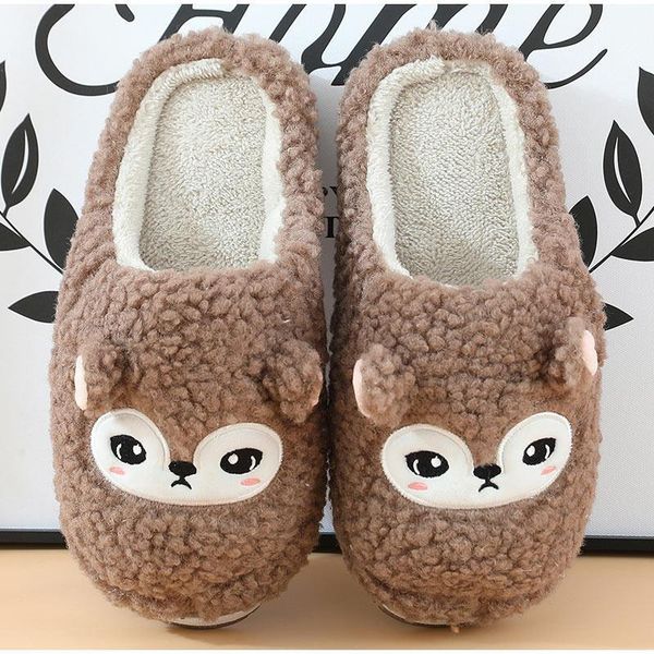 

slippers women winter home cartoon flat shoes non-slip soft warm house slipper indoor bedroom lovers couples floor, Black