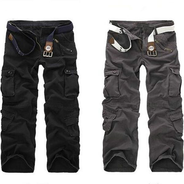 

men loose multi-pocket camouflage pants mens casual cotton straight big yards long frock multi zipper male washed trousers trousers sizes 38, Black