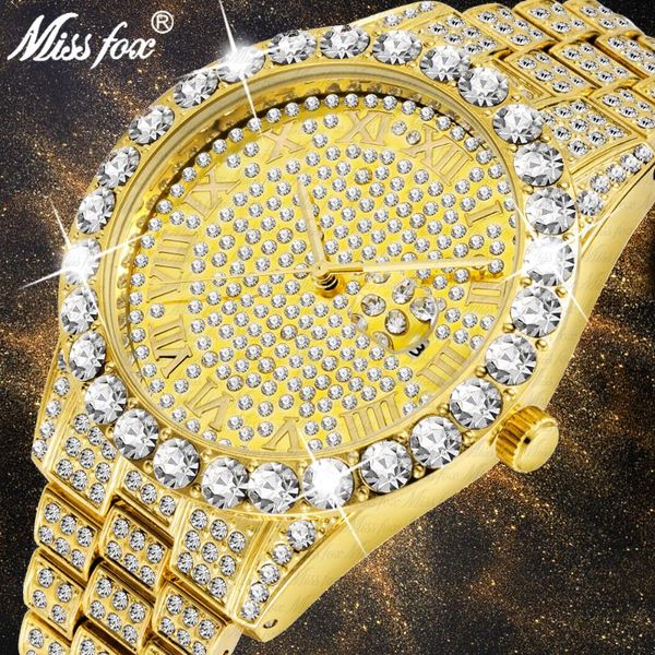 

wristwatches missfox hip hop men watches gold diamond bracelet royal japanese quartz watch numbers luxury waterproof selling, Slivery;brown