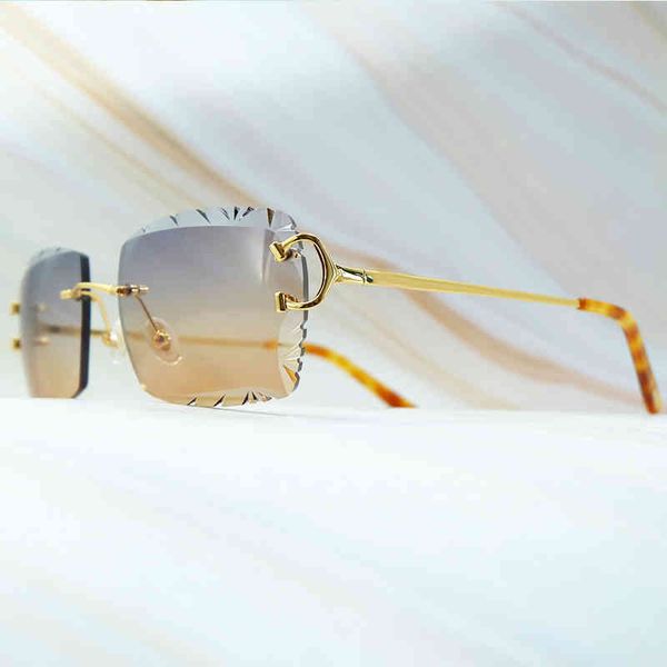 

2022 factory wholesale new diamond cut luxury desinger sunglasses vintage rimless wire c shades for men and women spring de sol mujer, White;black