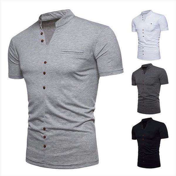 

zogaa summer casual fashion mens polos short sleeve male button slim fit breathable undershirt solid stand collar polo, White;black