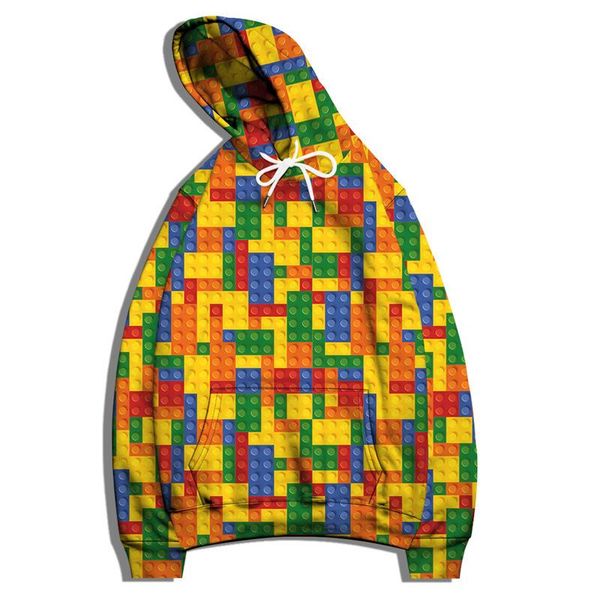 

men's hoodies & sweatshirts creative building block pattern 3d digital print casual hoodie men trend 2021 spring autumn male loose jac, Black