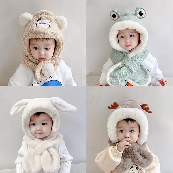 

caps & hats 34 style available baby 2in1 hat scarf infant fall winter plush cap scarves combination children boy girl clothes accessories, Yellow