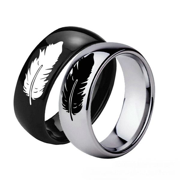 

eyebrow feather symbol stainless steel rings men's band gifts size 6-13, Silver