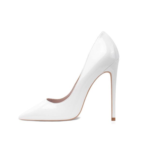 

dress shoes genshuo women fashion pointed toe high heel pumps slip on stiletto party white patent leather plus size woman, Black