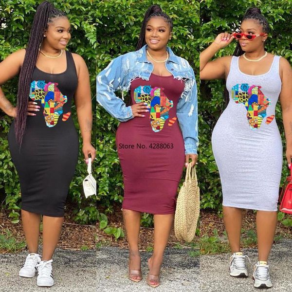 

ethnic clothing 2021 summer african women sleeveless printing knee-length dress clothes european, Red