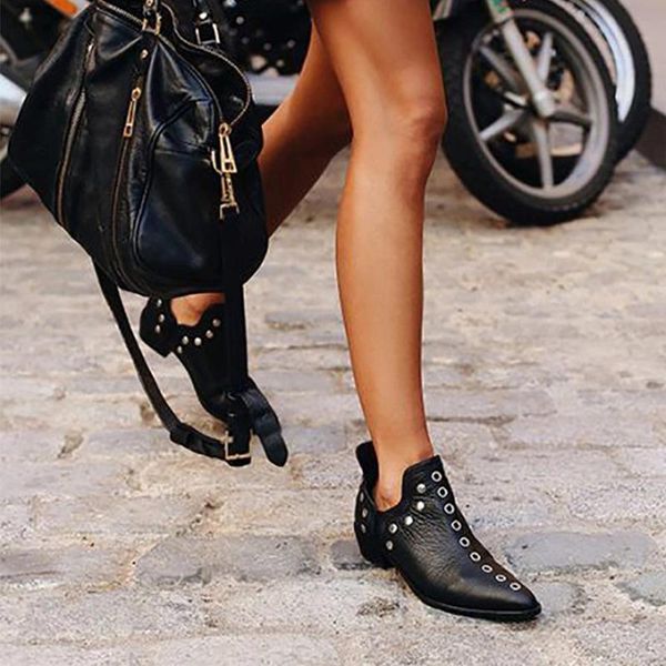 

boots 2021 women ankle retro rivet for woman autumn winter pointed toe shoes female low heel footwear plus size, Black