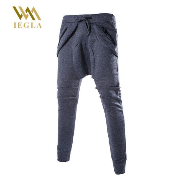 

men's pants harem men block patchwork stripe casual zipper pockets joggers sweatpants male cotton streetwear trousers, Black