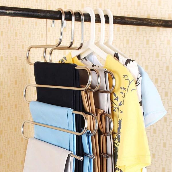 

hangers & racks 2 pcs pants s-type stainless steel rack 5 layers closet hanger storage for clothes towel scarf tie gr5