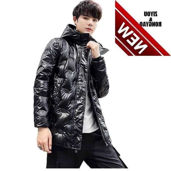 

90% white duck down men winter down jacket thick warm hooded outwear plus size fashion parka coat high quality, Black