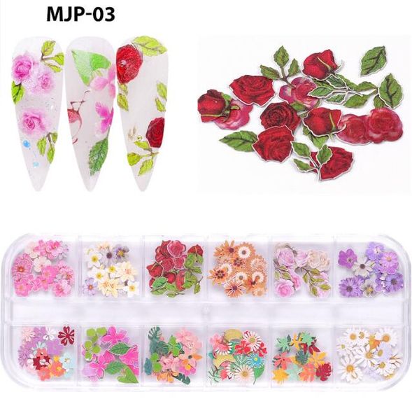 Flor rosa vermelha 12 grade Nail Art Design de madeira Celulose Chips Unhas Ornamentação Xmas Decoração Mistura DIY DIY Christmas Manicure Acessórios