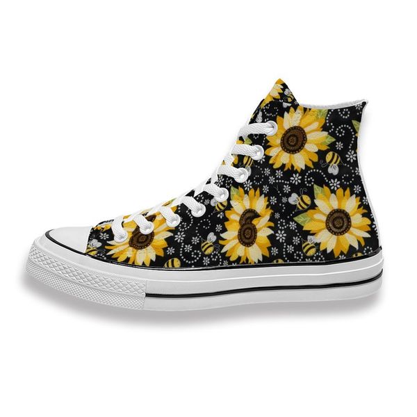 

custom printed sunflower with bee sneakers high mens womens running shoes skateboard diy trainers canvas casual shoe