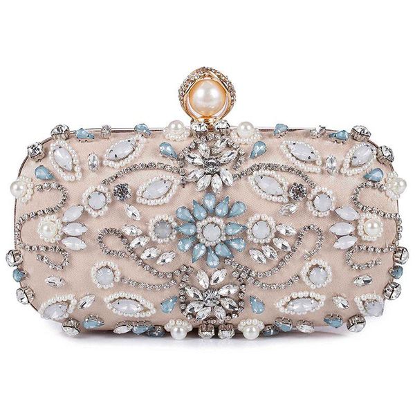 

-women noble crystal beaded evening bag wedding clutch purse(apricot) bags
