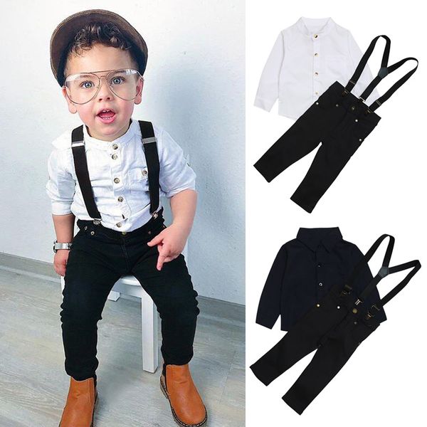 Комплект одежды для мальчиков Rorychen, осенний костюм для маленьких мальчиков, черная рубашка + комбинезон, комплекты одежды из 2 предметов, детская одежда для мальчиков 85 Z2
