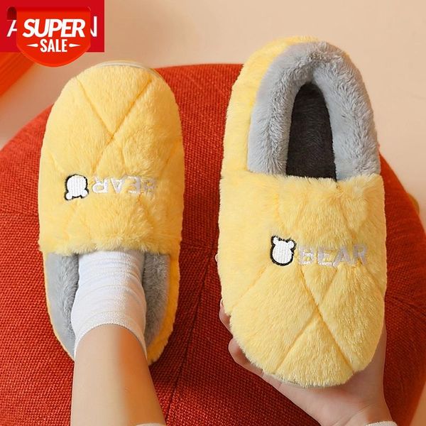 

ASIFN Home Cute Bear Women's Fur Slippers Keep Warm Lovely Design Plush Bedroom Girls Fuzzy Flock House Slippers Ladies Shoes #4c3Z, Black