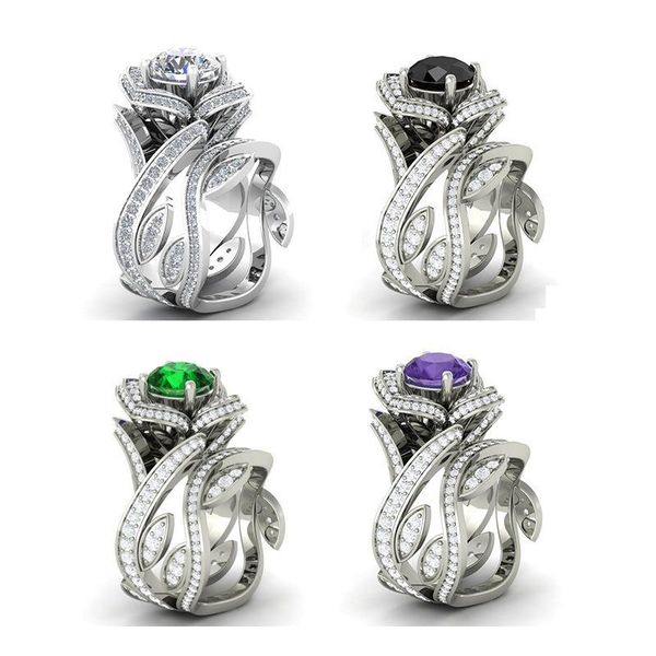 

for couple lover's gift 2021 luxury crystal cz rose flower rings women girl engagement wedding jewery, Slivery;golden