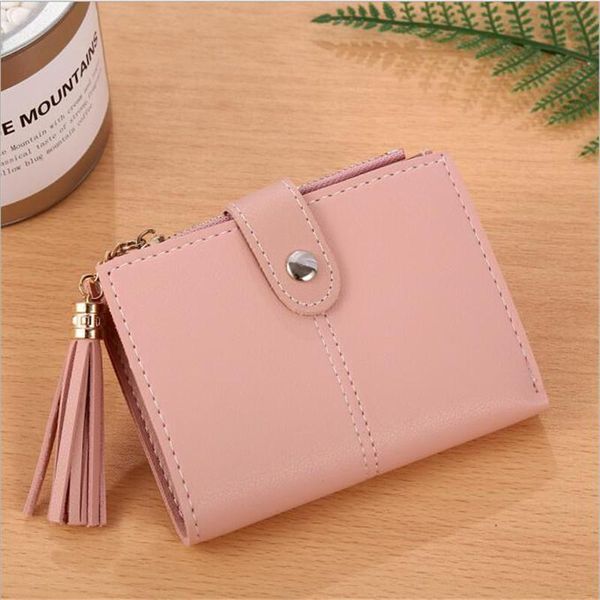

wallets fashion women short wallet tassel coin purse hasp zipper card holders handbag leather bags carteira, Red;black