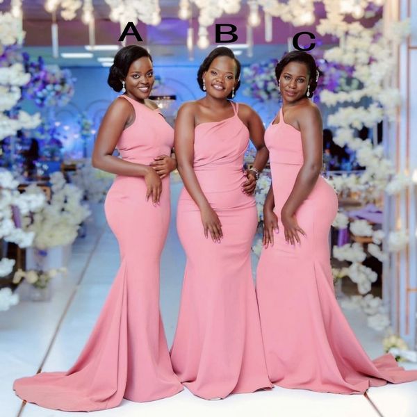 

african maid of honor dresses evening wear country mermaid bridesmaid dress long pleas low back guest party gowns, White;pink