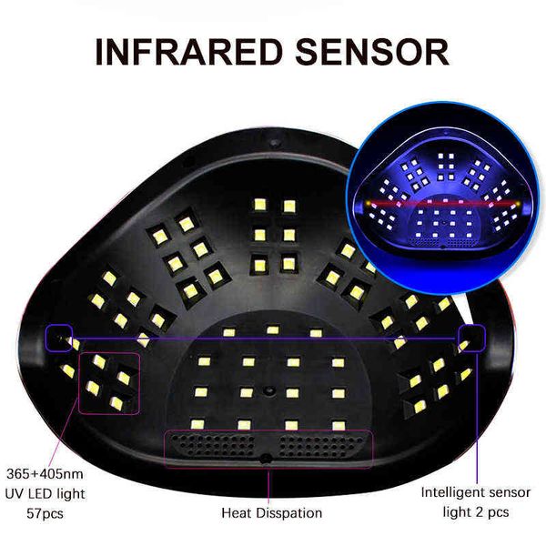 Lâmpada de unha led uv nova para secagem de unhas de secagem de unhas de secador com 57 LEDs Professional Ice Lampara Manicure Art Salon Tools 220624