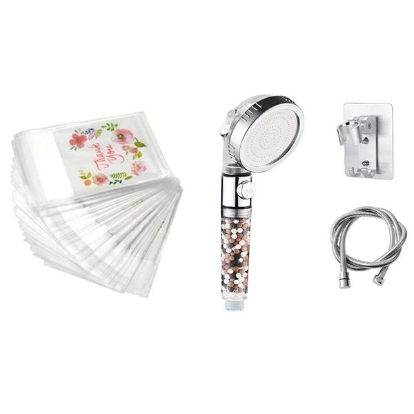 

gift wrap 400pcs thank you plastic bags pink flower self adhesive & 1set 3 modes spa ion filter shower head