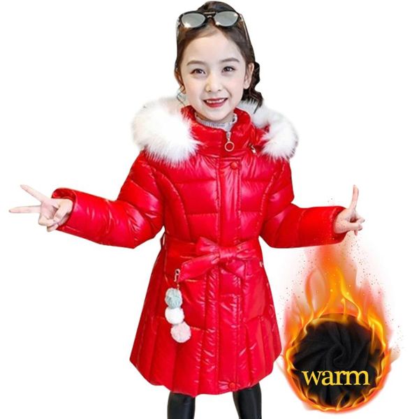 

down coat girls long parka fur hoodies cotton padded for thick warm kids winter clothes, Blue;gray