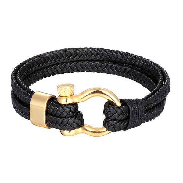 Braccialetto dell'acciaio inossidabile di modo Uomini punk Braccialetti di cuoio genuini Braccialetti Gioielli di fascino Commercio all'ingrosso Pulseira Homens Link, Chain