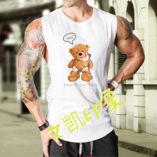 

men's svels vt summer new men's svels bear print vt t-shirt white trend loose, White;black
