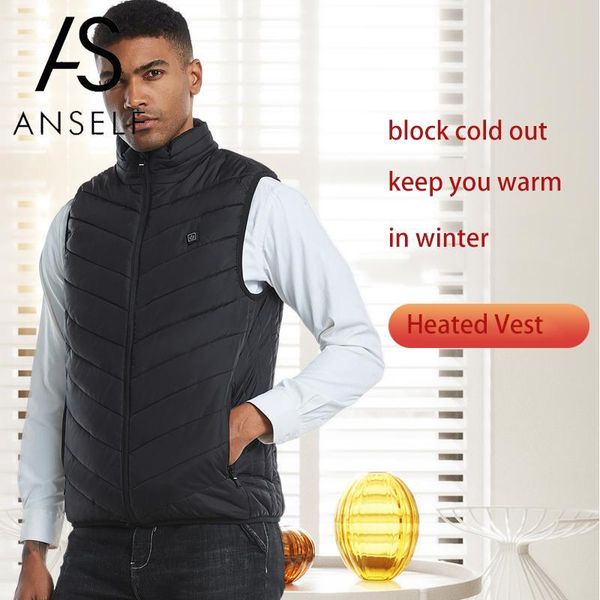

men's vests 2021 winter warm vest fashion men electric heated heating waistcoat padded thermal outdoor jacket usb heater, Black;white
