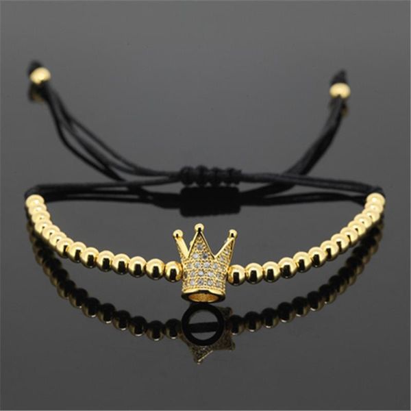 

charm bracelets brand anil arjandas men's bracelet micro pave cz crown briading macrame 4mm golden resizable, Golden;silver